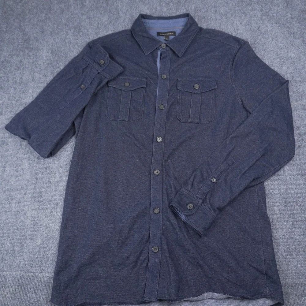 Banana Republic Button Down Shirt Men XL Blue Long Sleeve Stretch Utility Pocket